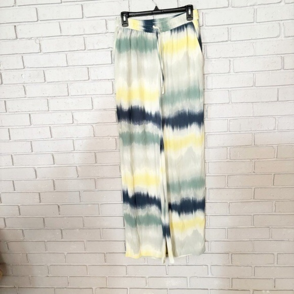 Zara Tie Dye Stripe Wide Leg Drawstring Waist Flowy Summer Boho Pants | Size M